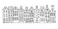 Amsterdam vector sketch hand drawn illustration. Cartoon outline houses facades in a row